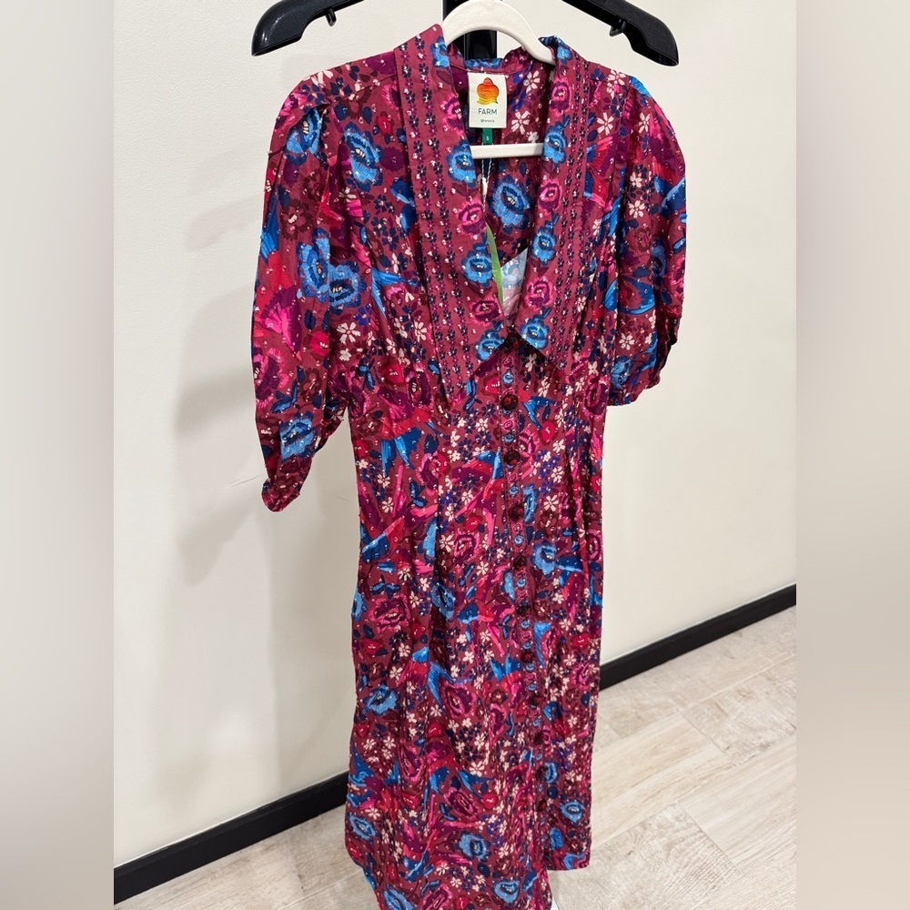 Farm Rio: Floral Print Dress - Pink and Blue